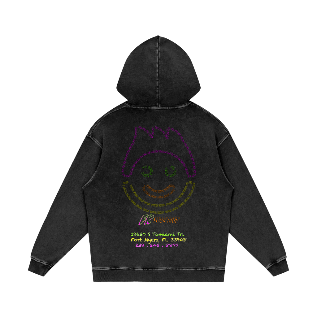 Full Belly Smiley - Snow Washed Loose Hoodie