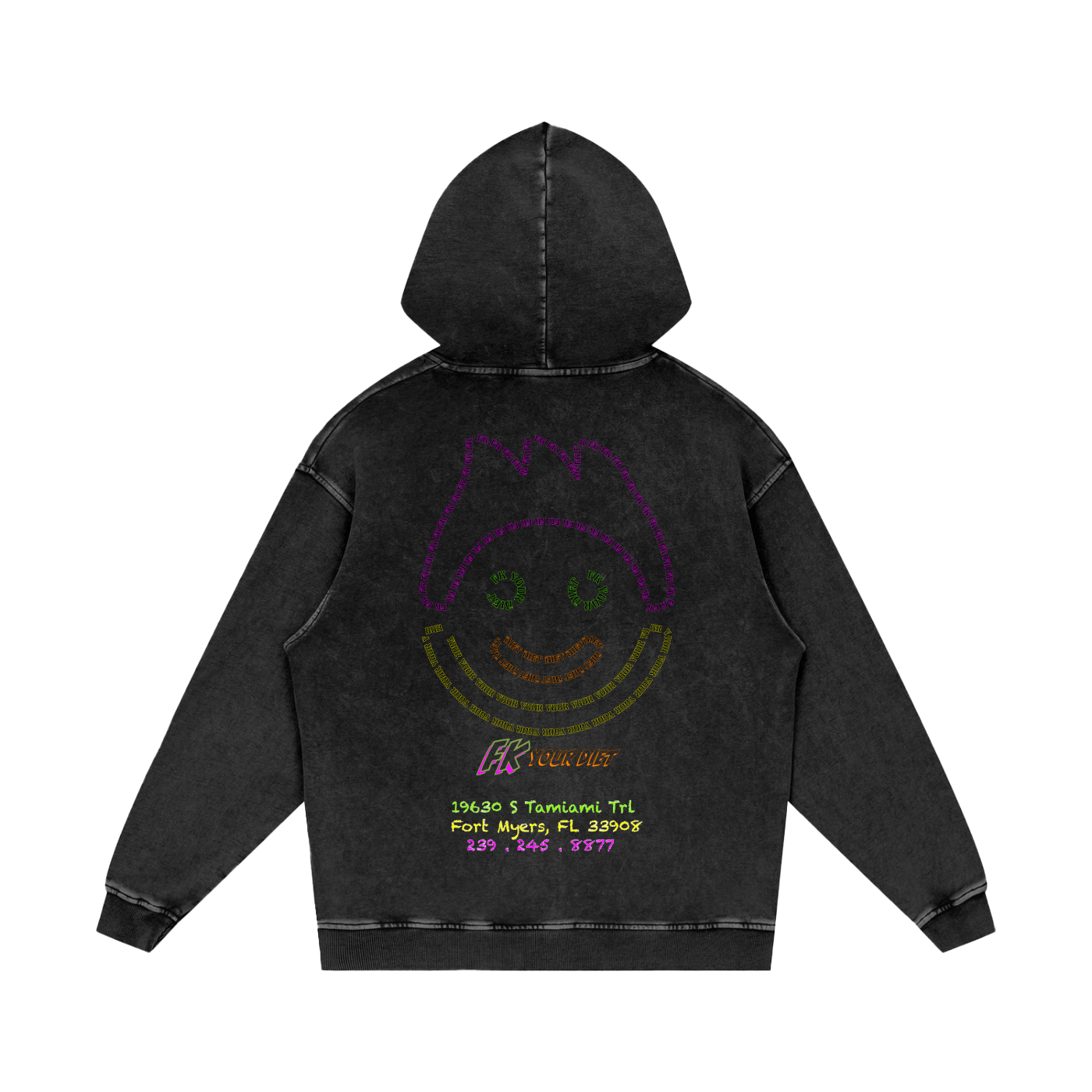 Full Belly Smiley - Snow Washed Loose Hoodie