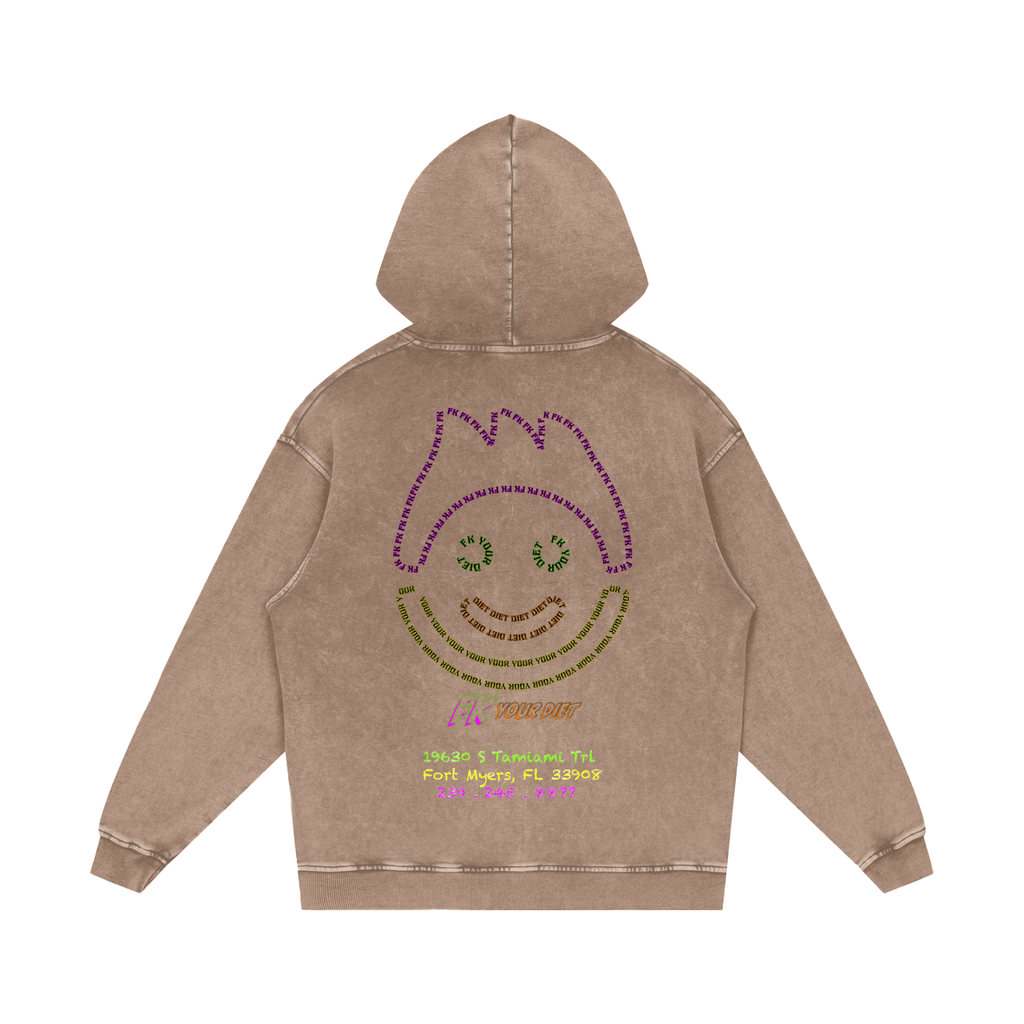 Full Belly Smiley - Snow Washed Loose Hoodie
