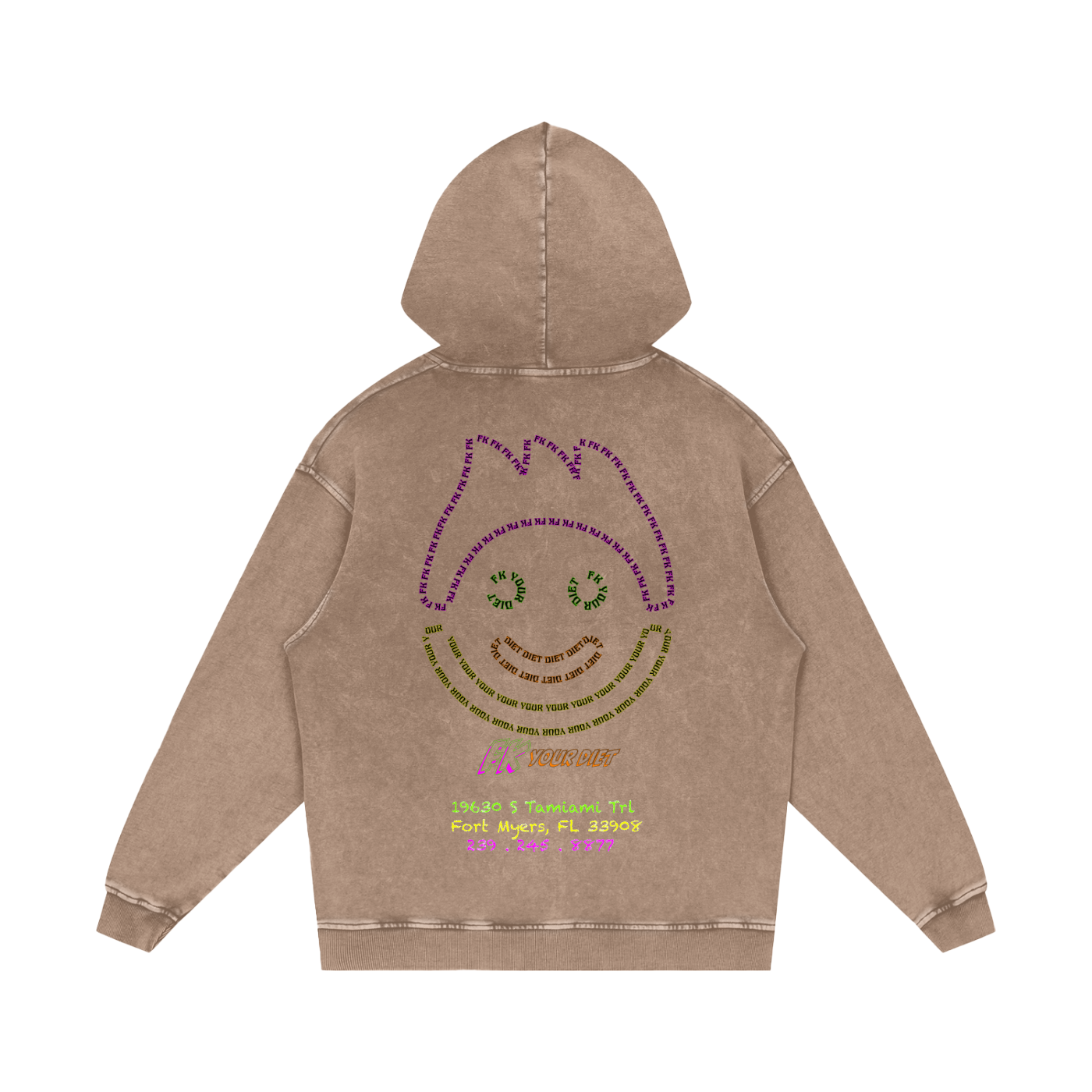 Full Belly Smiley - Snow Washed Loose Hoodie