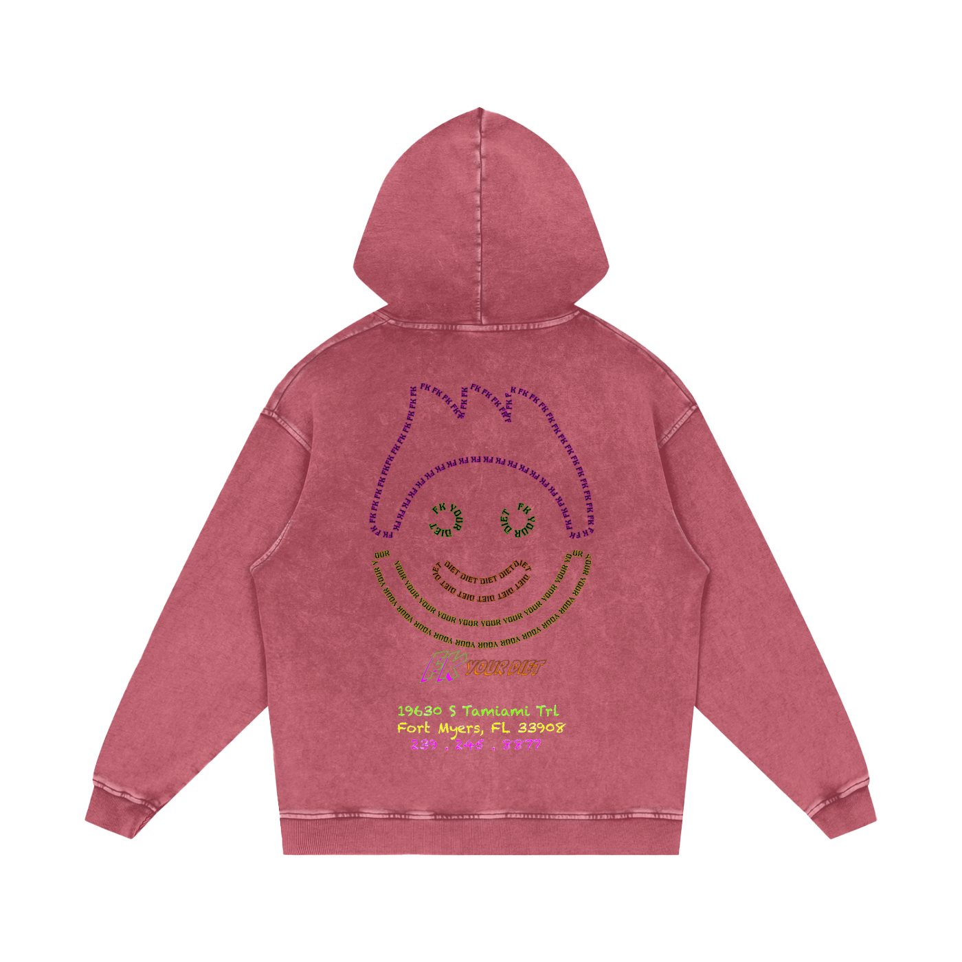 Full Belly Smiley - Snow Washed Loose Hoodie