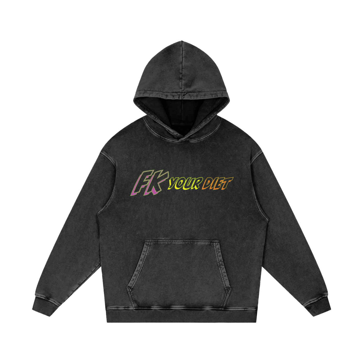 Full Belly Smiley - Snow Washed Loose Hoodie