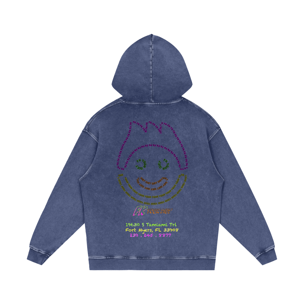 Full Belly Smiley - Snow Washed Loose Hoodie