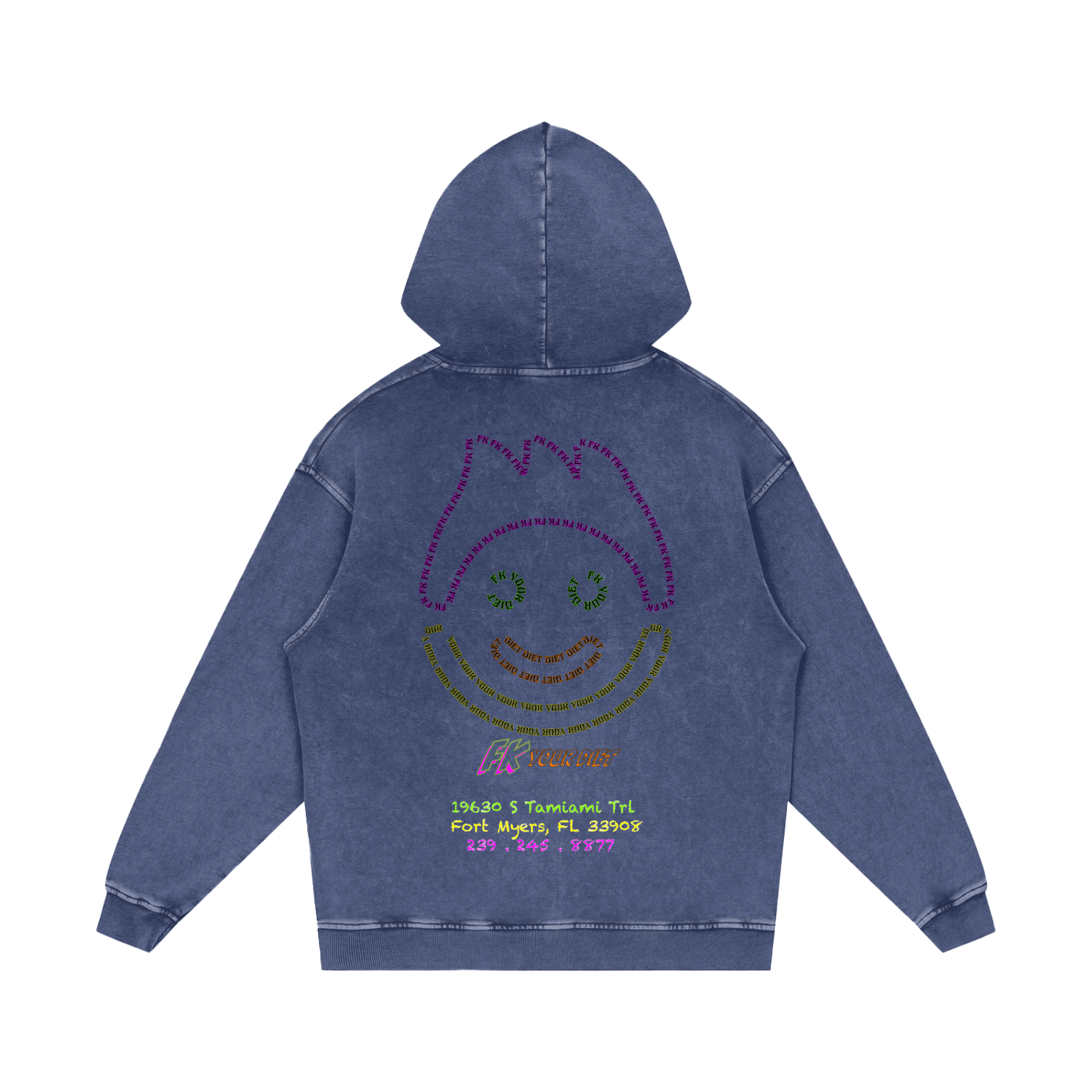 Full Belly Smiley - Snow Washed Loose Hoodie