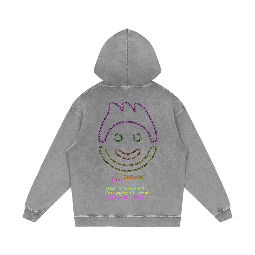 Full Belly Smiley - Snow Washed Loose Hoodie