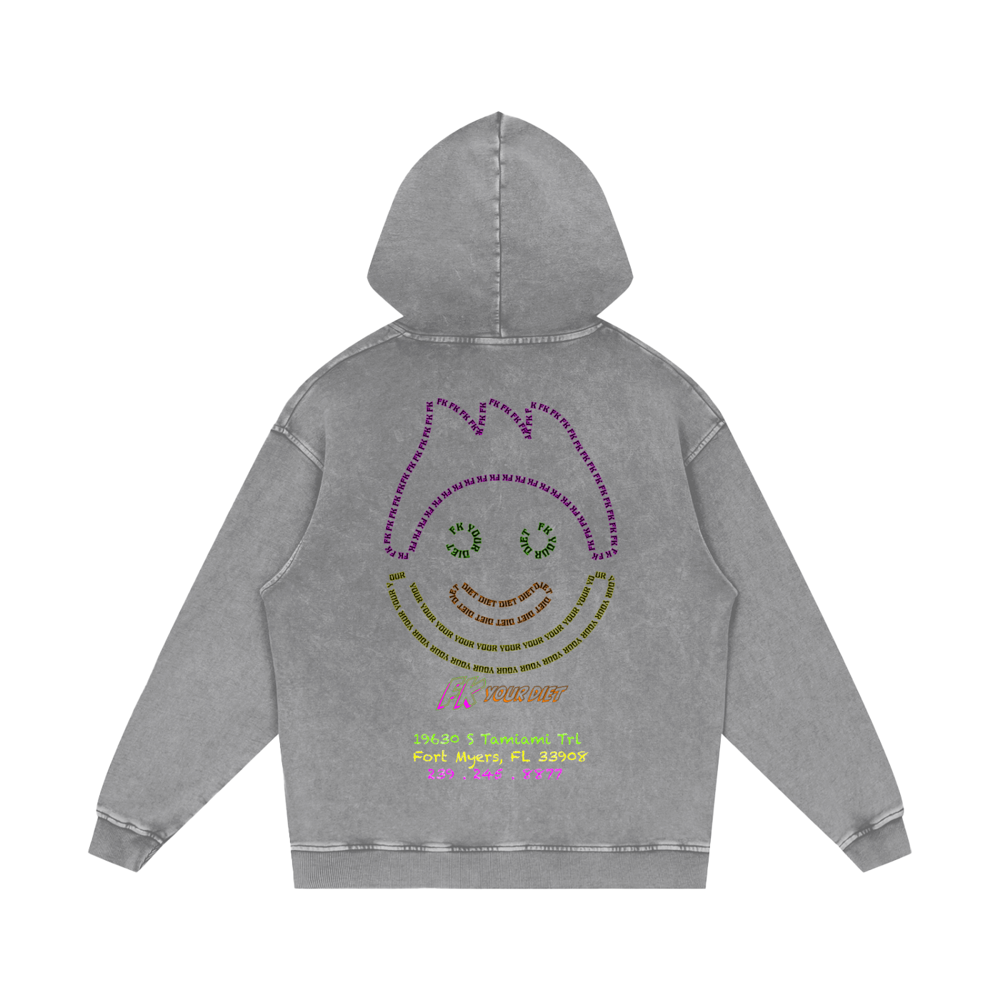 Full Belly Smiley - Snow Washed Loose Hoodie