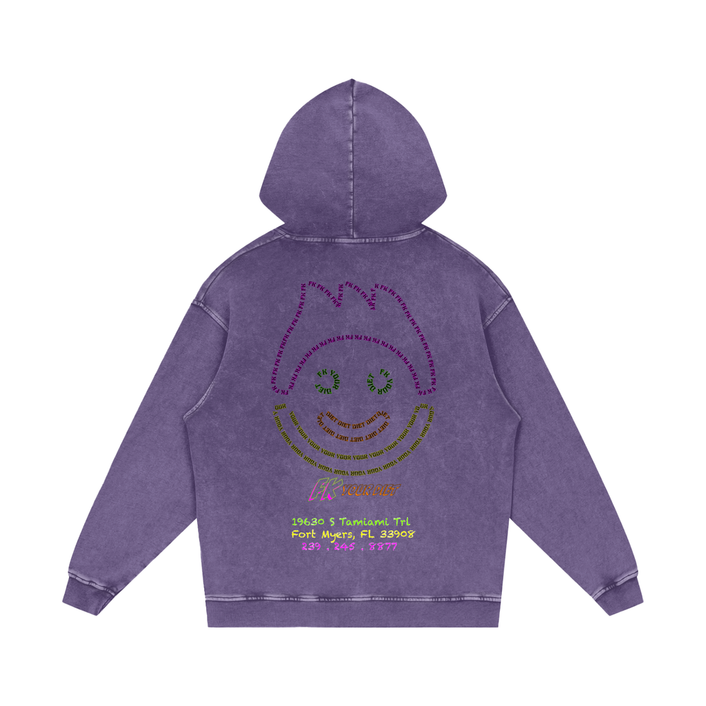 Full Belly Smiley - Snow Washed Loose Hoodie