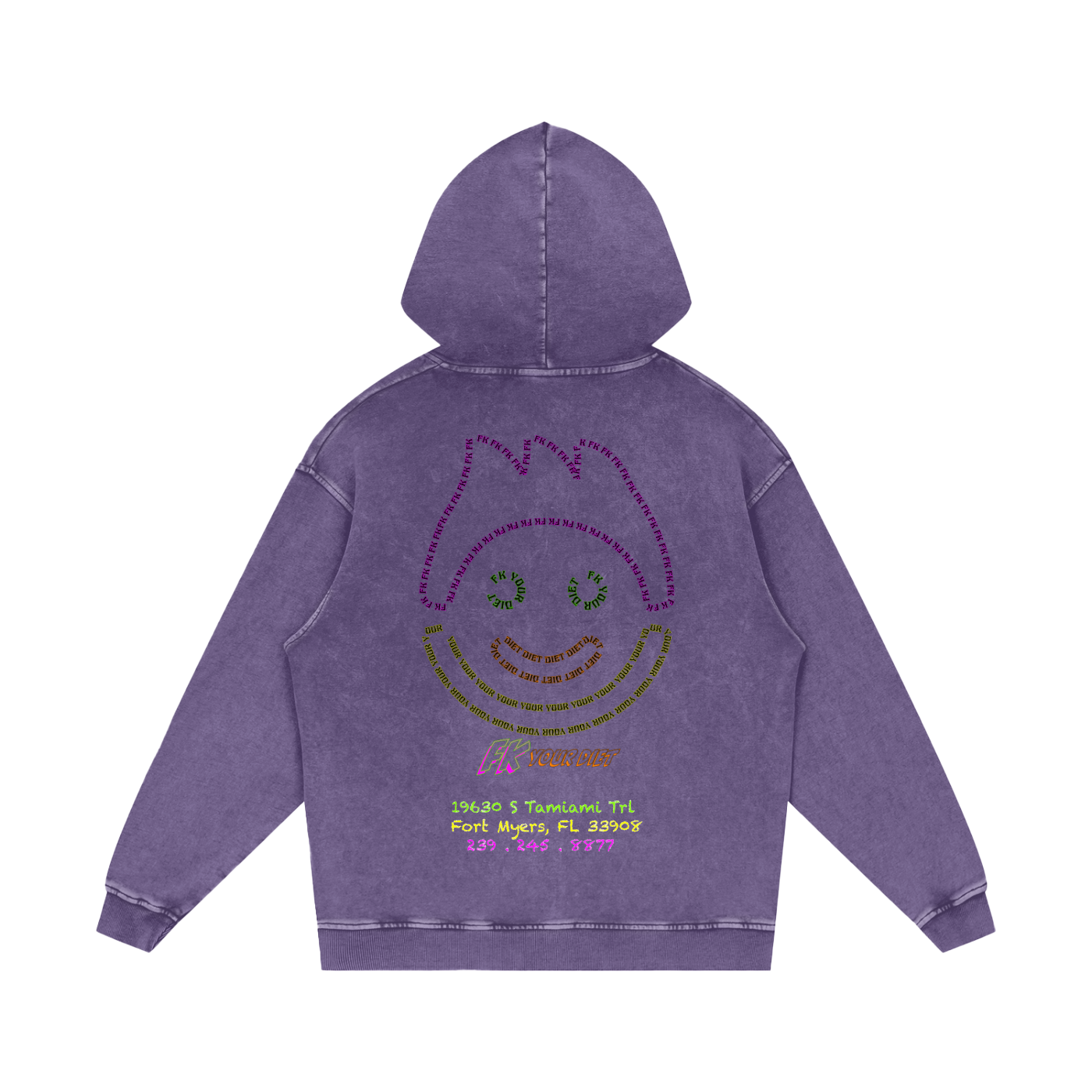 Full Belly Smiley - Snow Washed Loose Hoodie